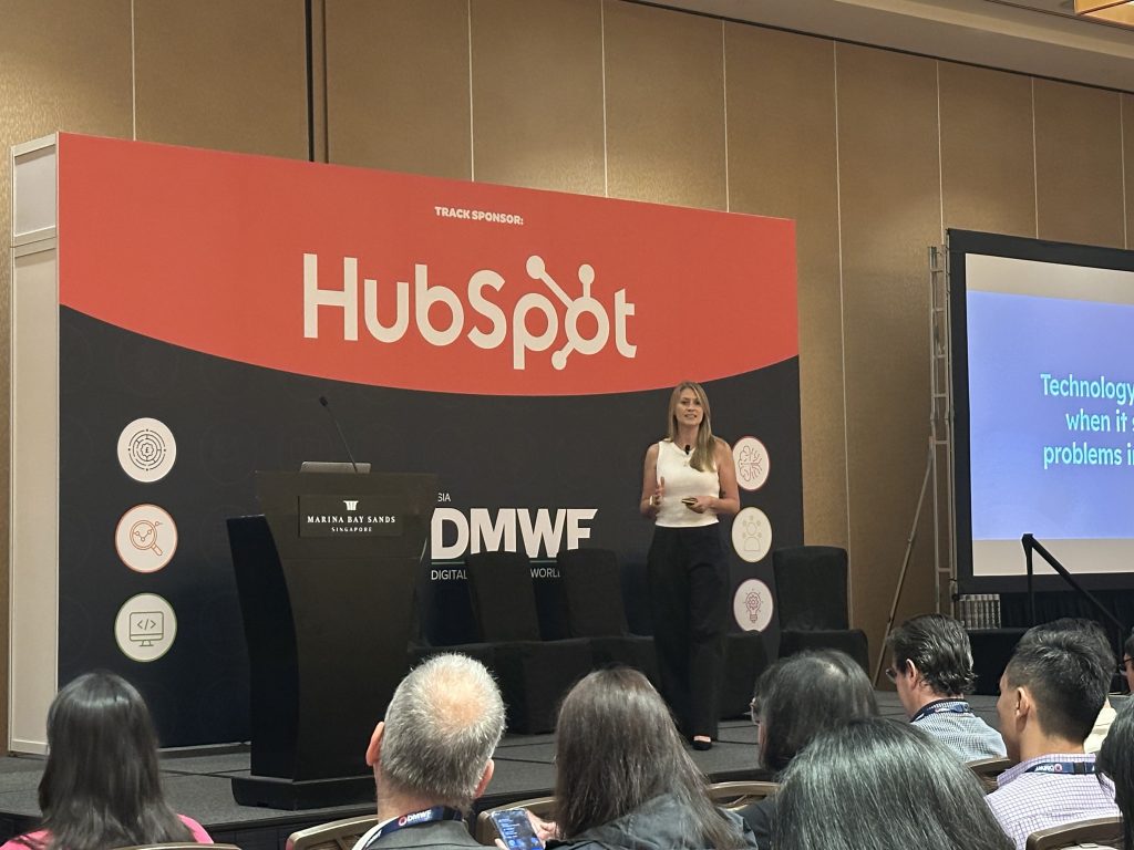 Kat Warboys, Senior Director - APAC Marketing, HubSpot during her session at DMWF 2025 in Singapore. Photo: Marketing Tech News.